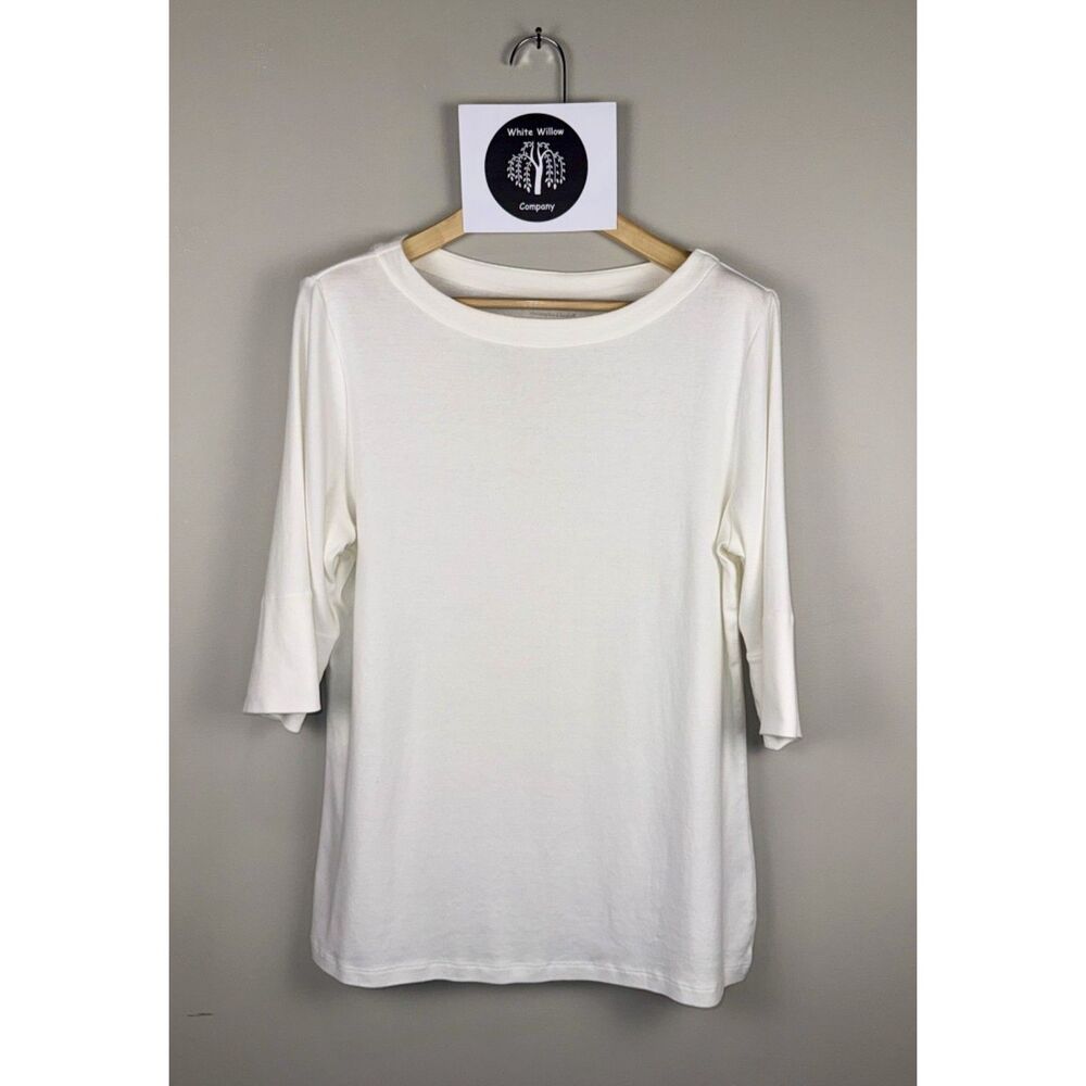 Christopher & Banks Women's White 3/4 Sleeve 100% Cotton Blouse Size Large